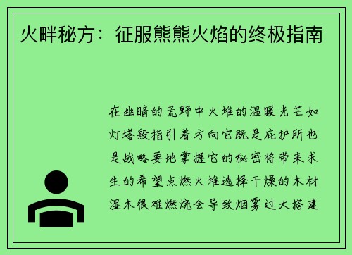 火畔秘方：征服熊熊火焰的终极指南